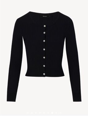 Realisation Winona Black Ribbed Button-Front Cropped Cardigan